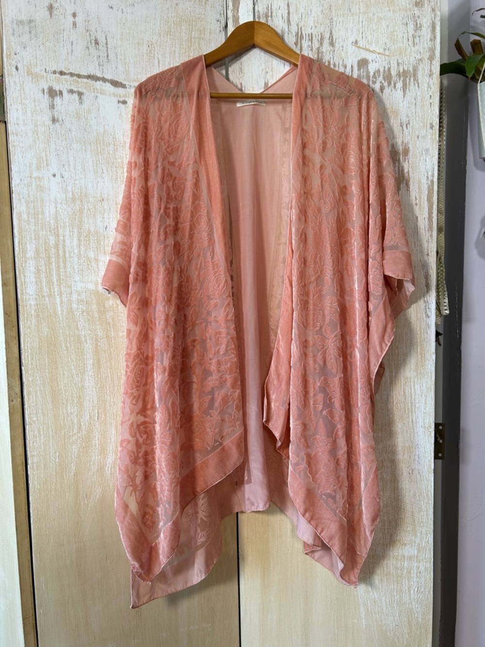 Peach Floral Sheer Draped Kimono